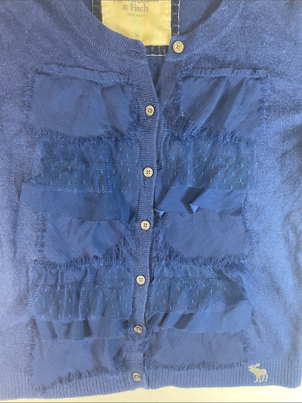 Abercrombie & Fitch Cobalt Blue lace details Button down Cardigan vintage M - Picture 5 of 6